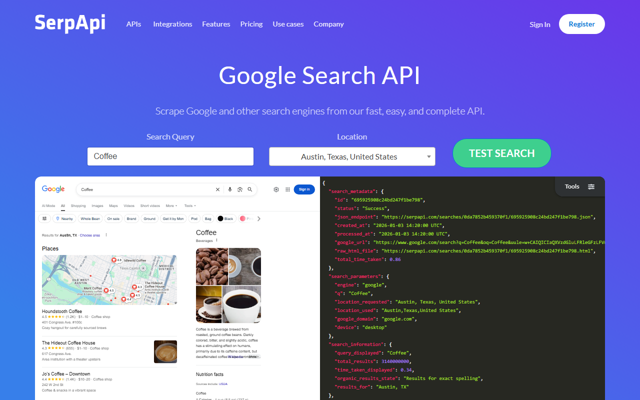 SerpApi homepage